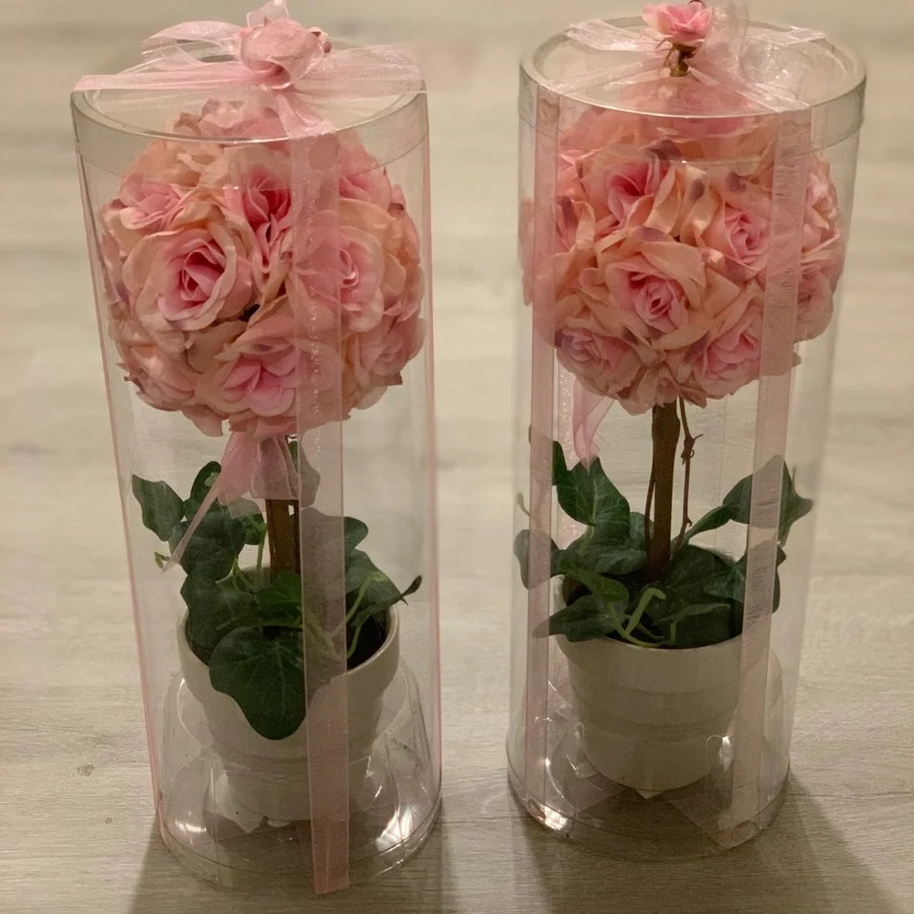 Two Brand New Pink Roses Floral Topiaries-